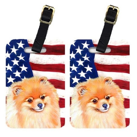 Carolines Treasures Carolines Treasures LH9034BT Pair Of USA American Flag With Pomeranian Luggage Tags LH9034BT